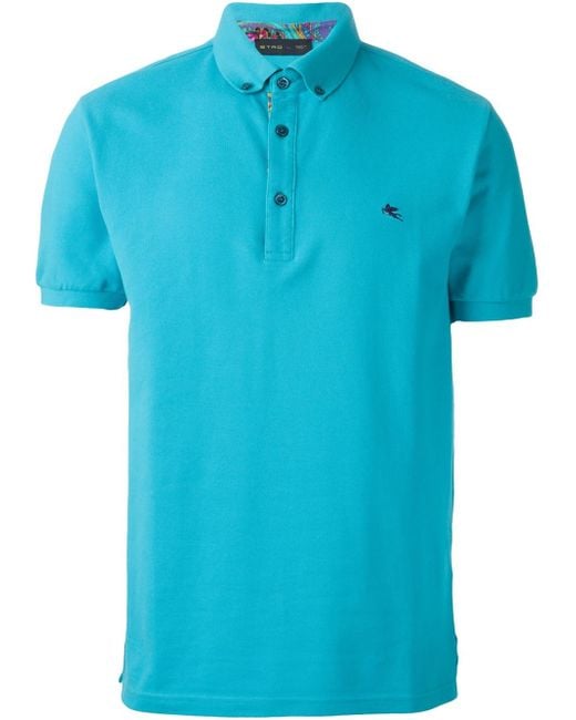 Etro Button Down Collar Polo Shirt in Blue for Men | Lyst