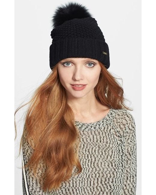 pom pom moncler beanie Beanie Black Pom Burberry Genuine in Fur  Pom Fox Blue  Lyst