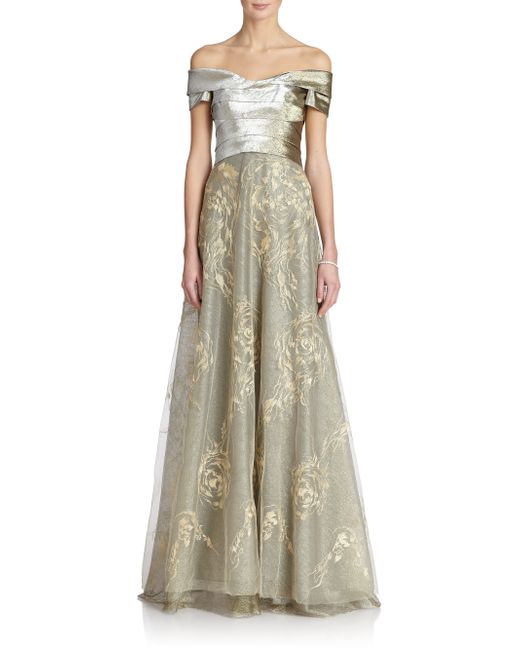 Rene ruiz Embroidered Tulle Gown in Metallic | Lyst