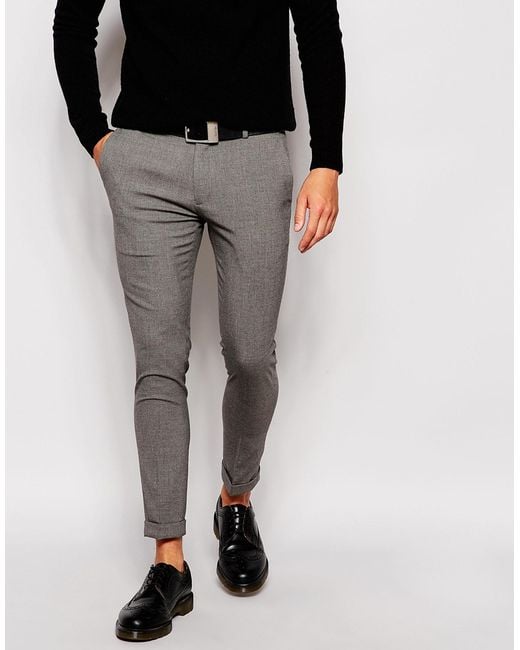 Asos Super Skinny Smart Cropped Trousers In Gray For Men Grey Lyst