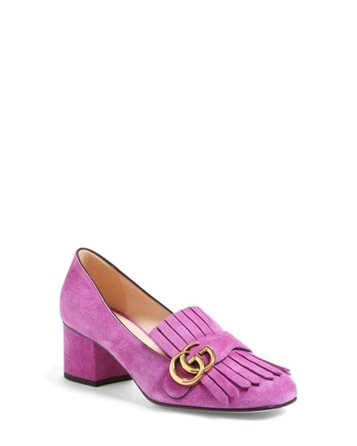 Gucci Marmont Leather Pumps in Pink (PURPLE SUEDE) | Lyst