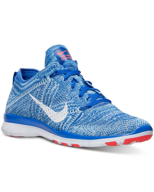 nike training free tr flyknit sneakers in gray and blue