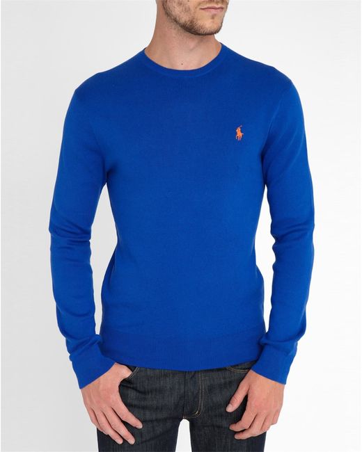 Polo ralph lauren Royal Blue Pima Cotton Round-neck Sweater in Blue for ...