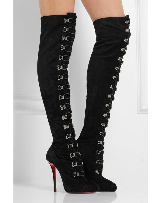 louis vuitton red bottom heels - Christian louboutin Top Croche 120 Suede Over-The-Knee Boots in ...