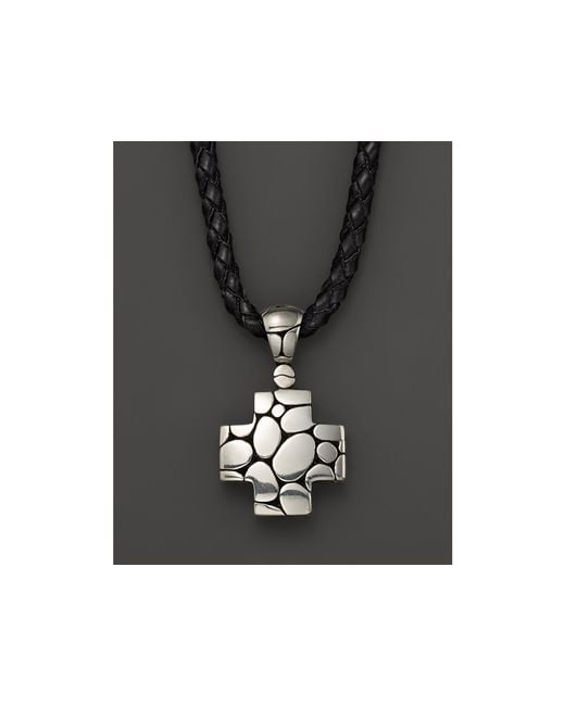 John hardy Men's Kali Silver Cross Pendant On Black Leather Cord in