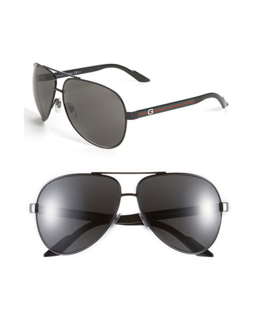 Gucci Metal 63mm Aviator Sunglasses Shiny Black In Black For Men