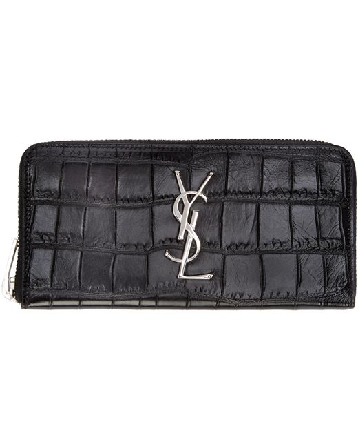 Saint laurent Black Croc-embossed Continental Wallet in Black | Lyst