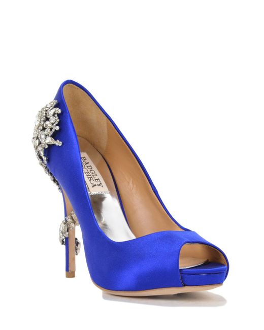 Badgley mischka Royal Satin Embellished Pump Evening Shoe in Blue (Iris ...