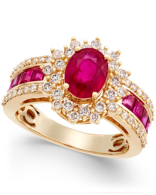 Macy&#39;s Ruby (2-1/3 Ct. T.w.) And Diamond (3/4 Ct. T.w.) Ring In 14k Gold in Gold (Yellow Gold ...