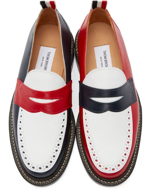 Thom browne Tri-Color Leather Penny Loafers in Multicolor | Lyst