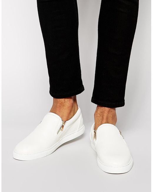 Asos Slip On Plimsolls In White With Zips In White For Men Lyst