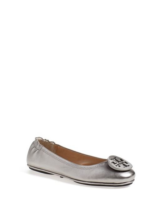 Tory burch Minnie Travel Foldable Ballet Flats in Silver (LINOSA RED