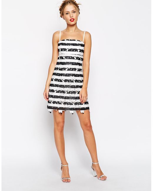 asos premium stripe crop top mini lace dress in white mono save 70 lyst asos premium stripe crop top mini lace dress in white mono save 70 lyst