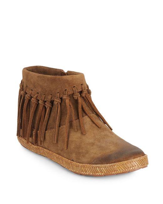 Ugg Shenandoah Fringe Suede Ankle Boots in Green (sugar pine) | Lyst