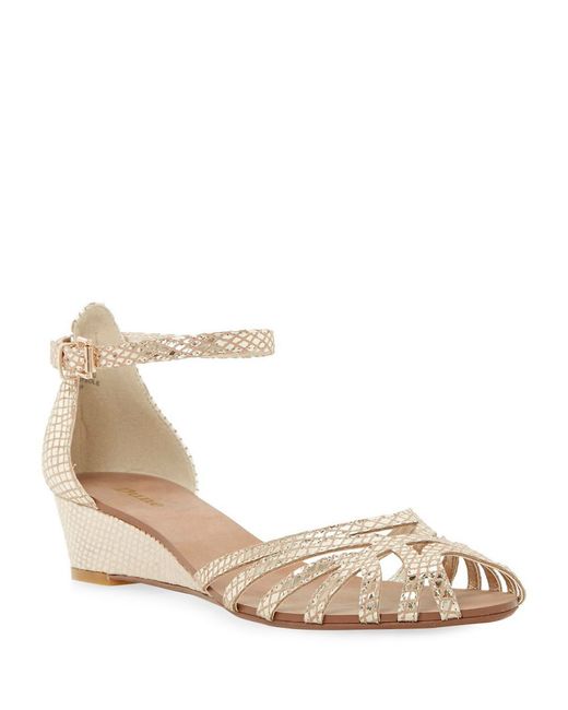 Dune Knightly Leather Low Wedge Sandals in Beige (Champagne) - Save 21% ...