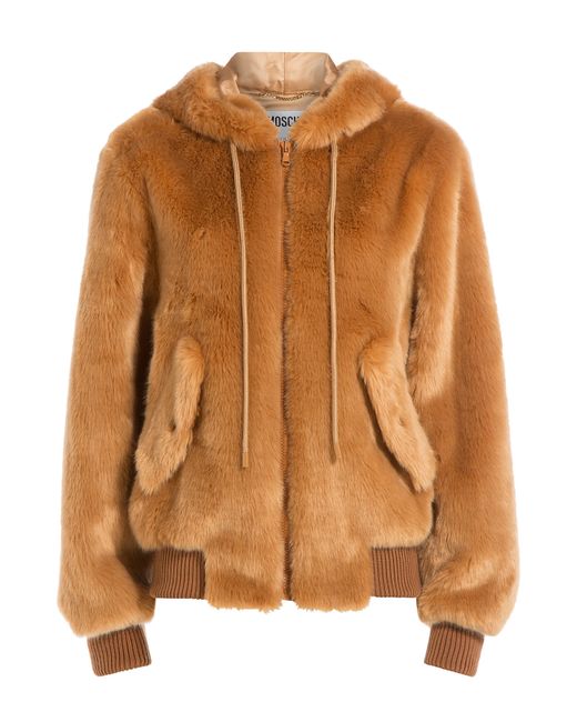 Moschino Faux Fur Hoodie Jacket in Brown | Lyst