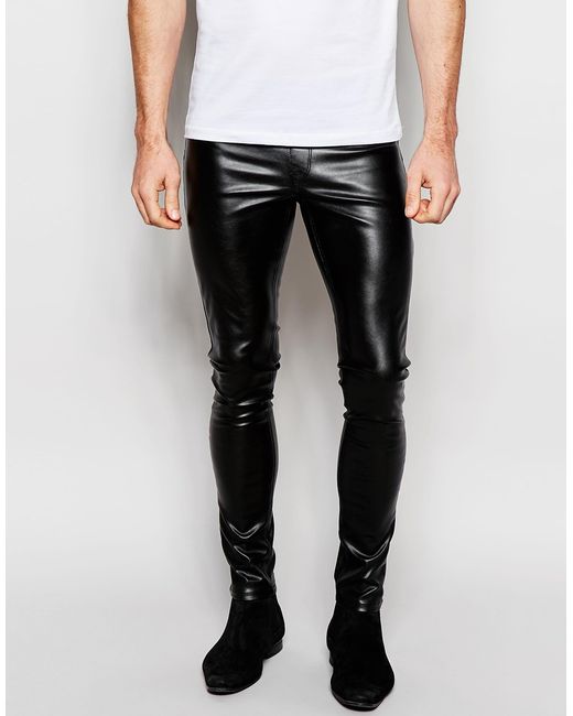 Men Skinny Faux Leather Pants Pleated Casual Long Wholesale