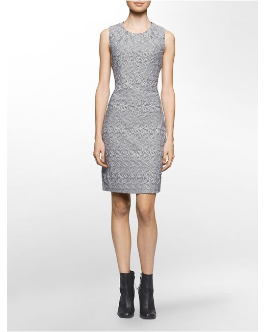 Calvin klein Black + White Textured Sleeveless Sheath Dress in Black ...