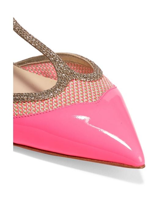 Christian louboutin Mrs Early Glitter-trimmed Neon Patent-leather ...