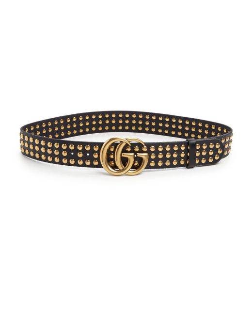 Gucci Double G Studded Leather Belt in Black | Lyst