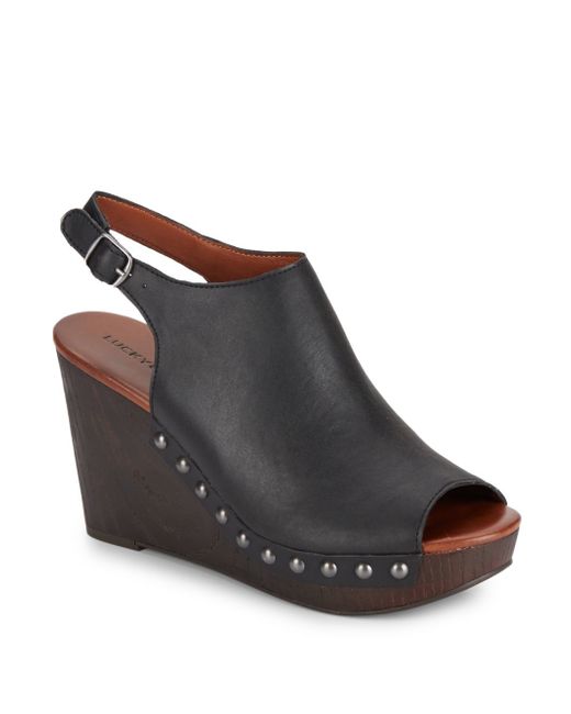 lucky brand leather peep toe slingback wedge sandals in lucky brand leather peep toe slingback wedge sandals in
