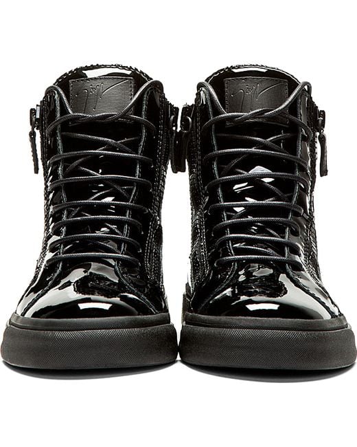Giuseppe zanotti Black Patent Leather London High-top Sneakers in Black ...