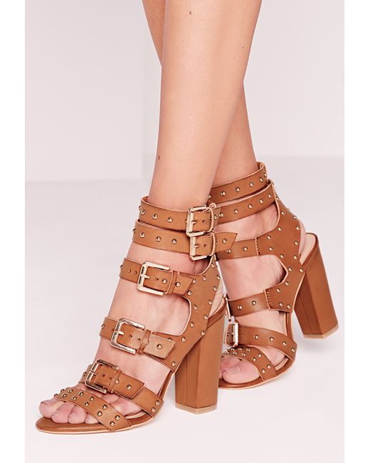 Missguided Buckled Block Heel  Gladiator Sandals  Tan  in 