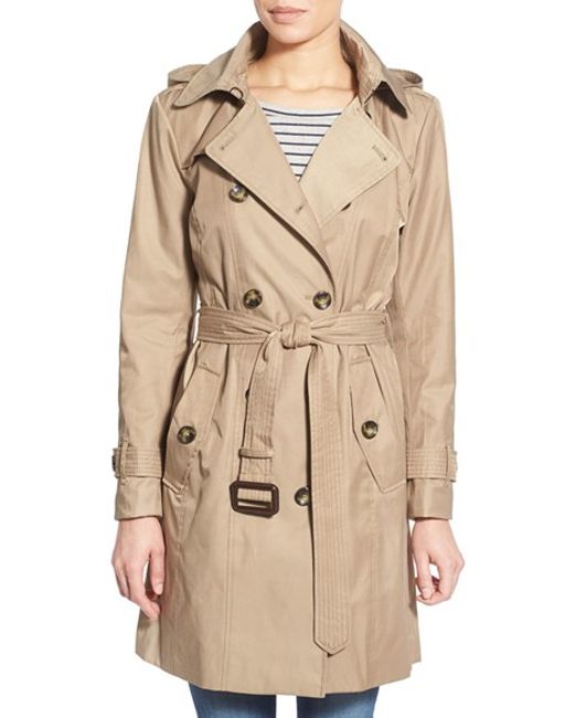 London fog Hooded Double Breasted Trench Coat in Brown (KHAKI) - Save ...