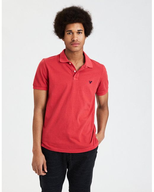 Lyst - American Eagle Ae Garment Dye Flex Jersey Polo in Red for Men