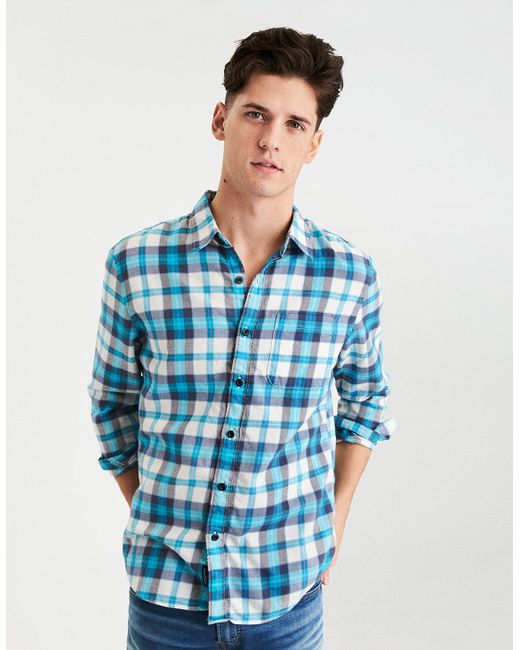 American eagle Ae Lightweight Flannel Shirt in Blue for Men | Lyst