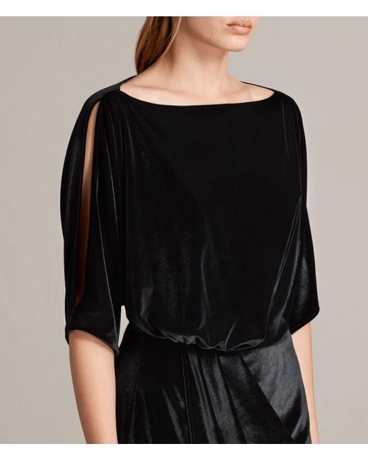 Allsaints Sina Velvet Dress in Black | Lyst