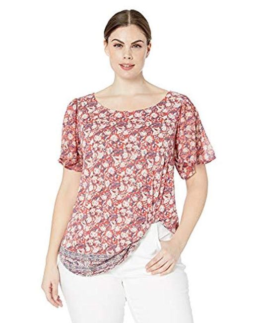 Lucky Brand Plus Size Border Printed Woven Mix Top in Red - Lyst