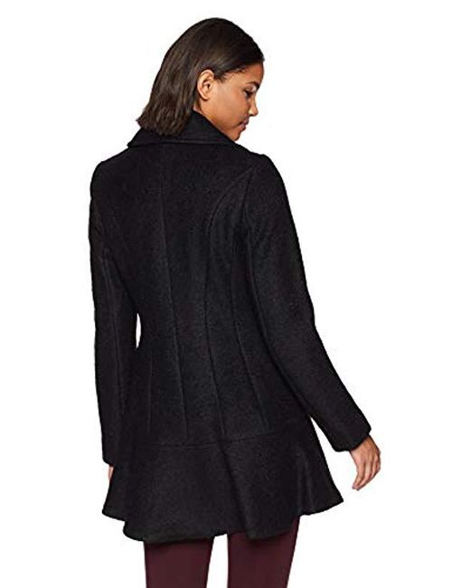 Lyst - Kensie Casual Thigh Length Button Closure Wool Coat in Black