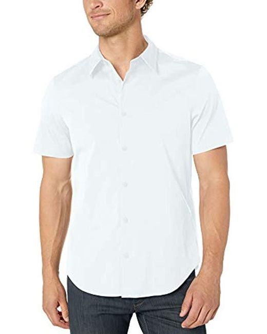 Calvin Klein Short Sleeve Button Down Stretch Cotton Shirt in White for ...