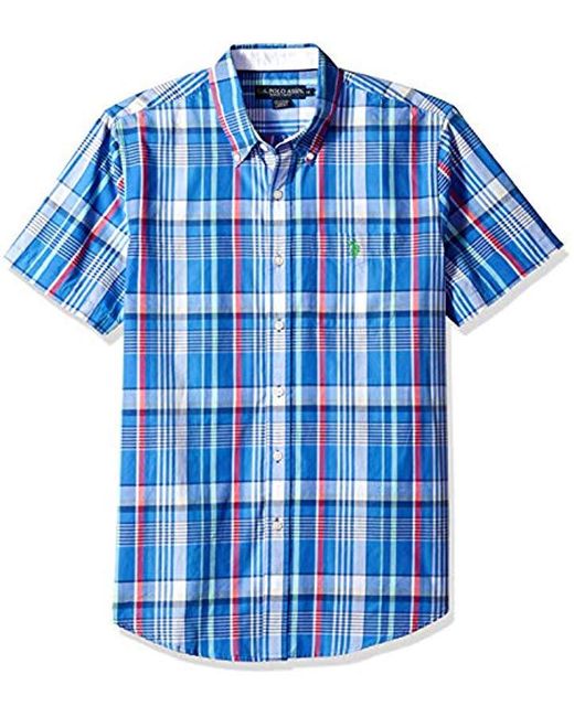 Lyst - U.S. Polo Assn. Short Sleeve Classic Fit Plaid Shirt in Blue for Men