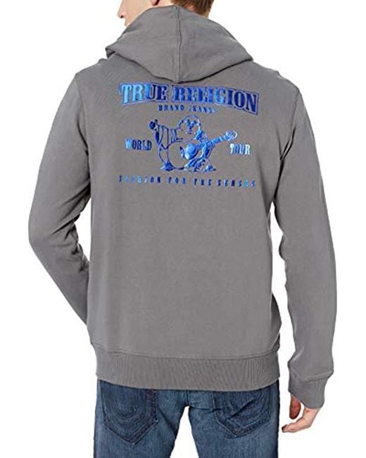 Lyst True Religion Metallic Foil Buddha Zip Front Hoodie in Gray for Men