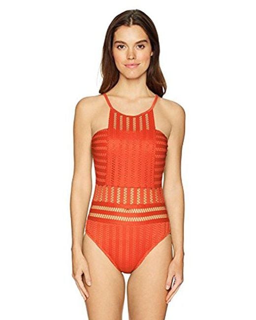 Kenneth Cole Red High Neck Crochet One Piece Swimsuit Lyst Kenneth Cole Red High Neck Crochet One Piece Swimsuit Lyst