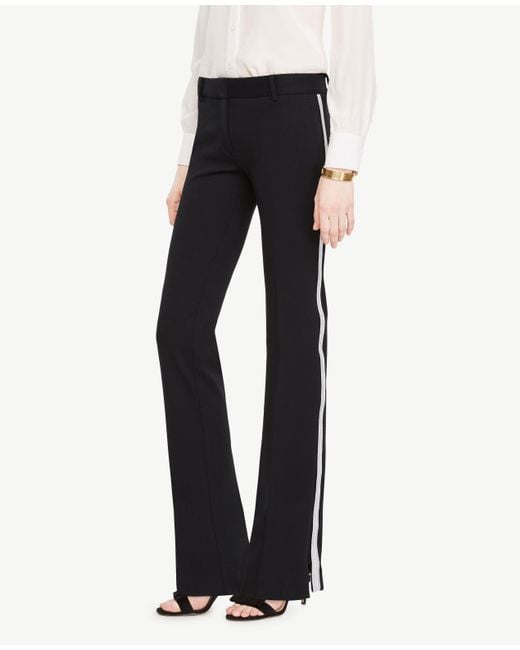 Ann taylor Petite Metallic Stripe Ponte Track Trousers in Black | Lyst