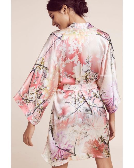 Samantha Chang Love Story Silk Kimono Robe In Pink Lyst