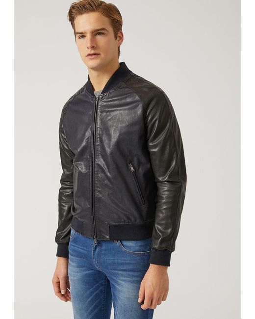 Lyst Emporio Armani Leather Jacket In Black For Men Emporio Armani Black Leather Jacket For Men Lyst