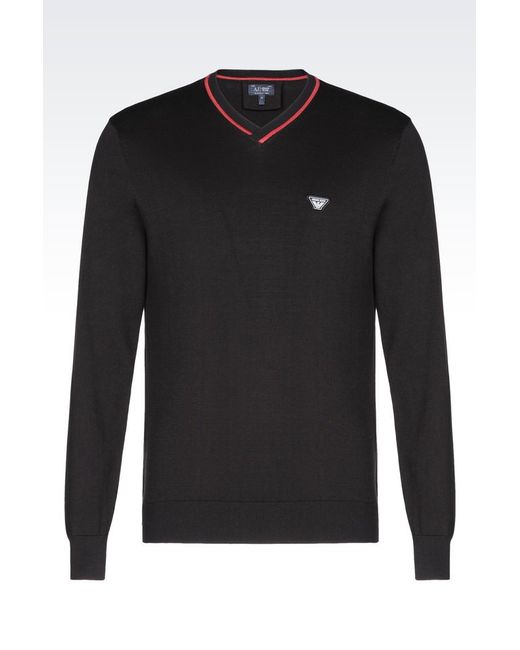 Armani jeans V Neck Sweater in Black for Men | Lyst