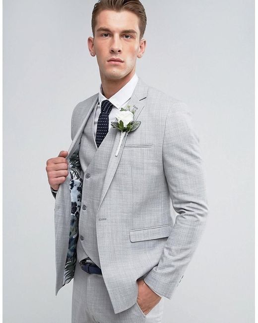 Lyst Asos Wedding Skinny Suit Jacket In Crosshatch Nep Asos Wedding Skinny Suit Jacket In Crosshatch Nep Light Gray With Fl Print