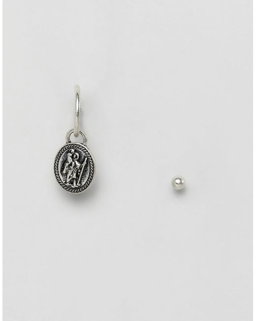 Lyst Asos Hoop Earrings With St Christopher In Metallic For Men Asos Metallic Hoop Earrings With St Christopher For Men Lyst