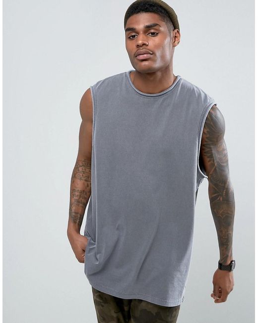 Asos Oversized Sleeveless T-shirt With Raw Edge And Pigment Wash in ...