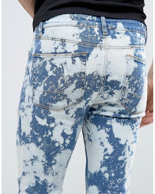 Asos Super Skinny Jeans With Bleach Spots Mid Blue in Blue for Men Lyst
