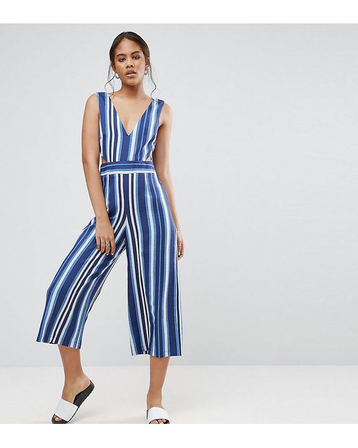 Lyst - Asos Cut Out Side Jumpsuit In Stripe in Blue