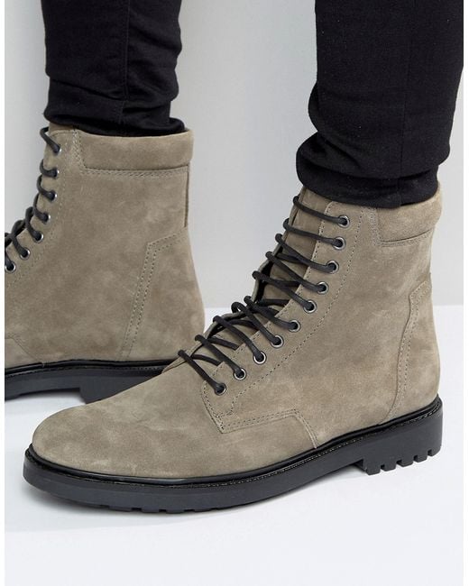 Asos Military Boots In Grey Suede And Black Sole in Gray for Men Lyst