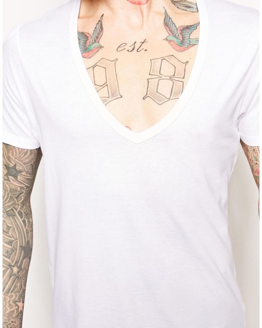 Asos T Shirt With Deep V Neck In White For Men Lyst 6471