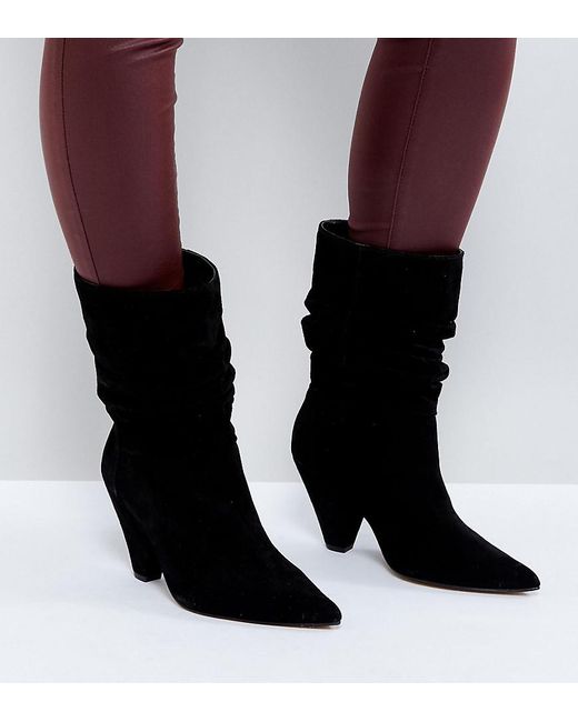 Asos Cianna Wide Fit Suede Slouch Cone Heel Boots in Black - Lyst