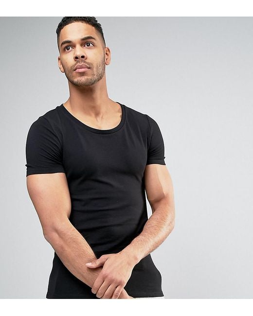 Lyst - Asos Tall Muscle T-shirt With Scoop Neck In Black in Black for Men